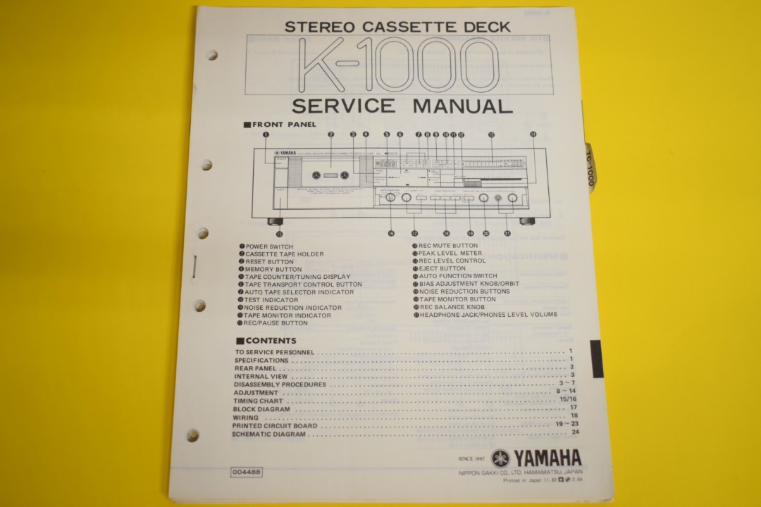 Yamaha K-1000 cassettedeck Service Manual  			